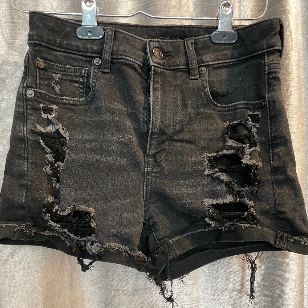 American eagle high rise shorty short size 2 black jean shorts